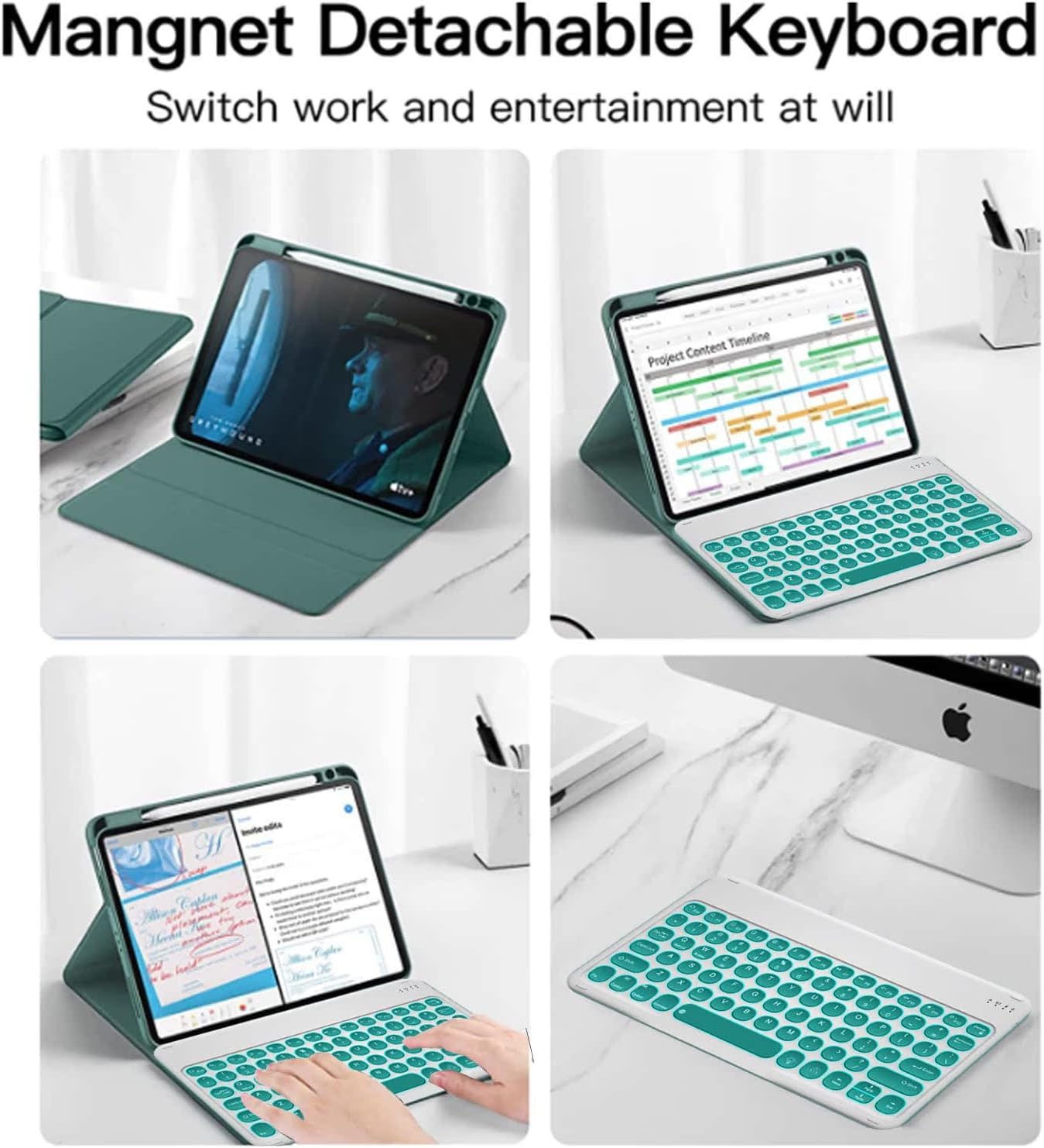 Keyboard Case for iPad Pro 12.9-inch 2017/2015 (Old Model, 2nd & 1st Generation), 7 Color Backlit Detachable Bluetooth Color Keyboard Smart Folio Cover with Pencil Holder, Black