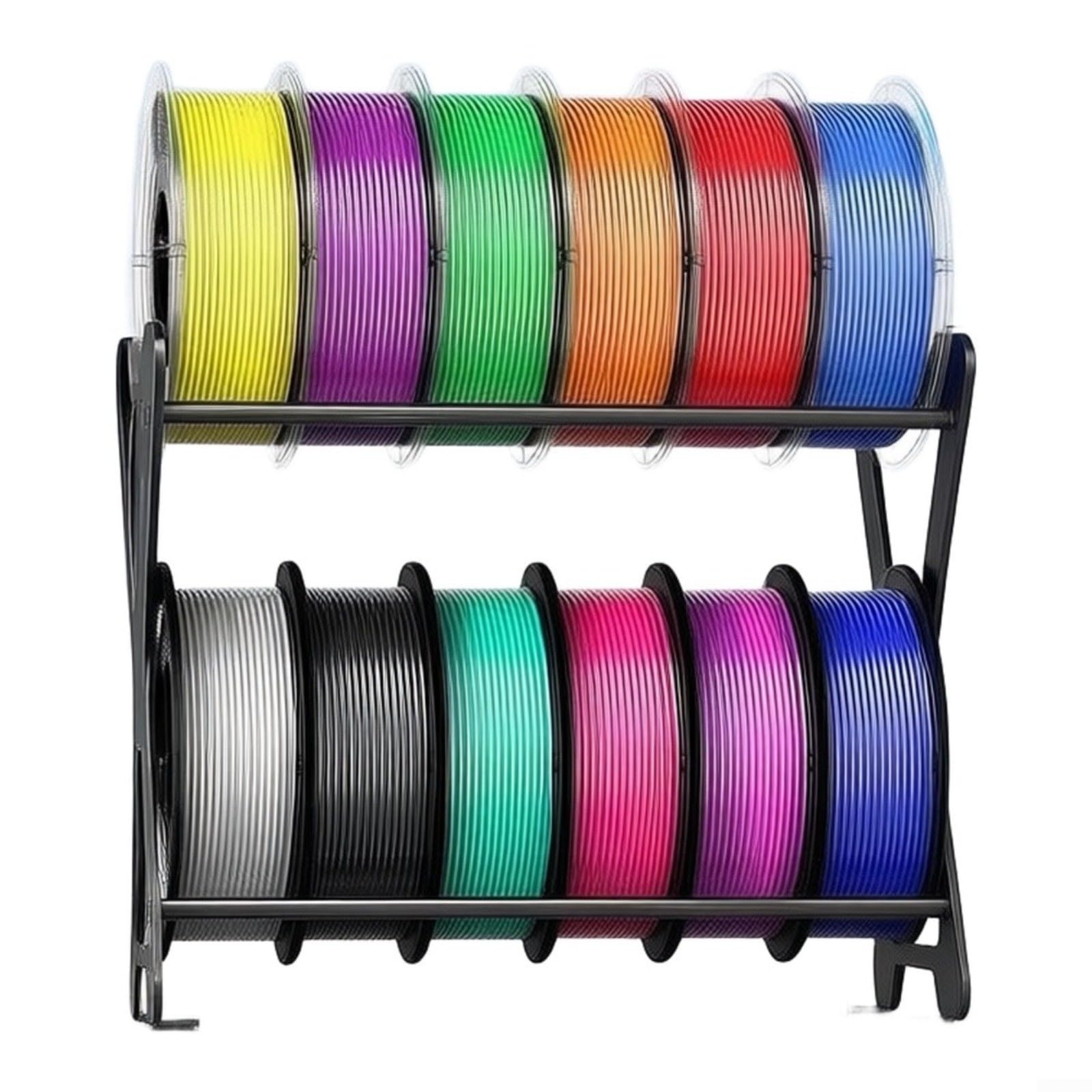 X-Form Doppelschicht Filamenthalter für 3D Drucker – Robuster Kohlenstoffstahl für ständer für 12 Rollen 1kg Spulen, Platzsparendes Desktop Organizer Rack mit Rutschfesten Füßen, Schwarz