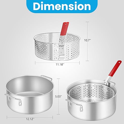 Miniatura 5 de Kit de freidora de pescado para exteriores de 10 cuartos de galón olla de aluminio resistente y canasta de 6.7 cuartos de galón, freidora de propano