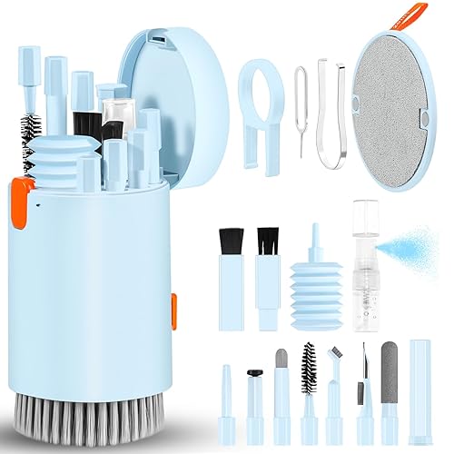 Laptop Phone Screen Cleaner Kit, Computer Keyboard Brush Cleaning Spray for iPhone AirPods MacBook iPad, 20-in-1 Electronic Device Clean Tool for Camera PC Monitor Earbud TV Tablet Car Screens, Blue - Blue