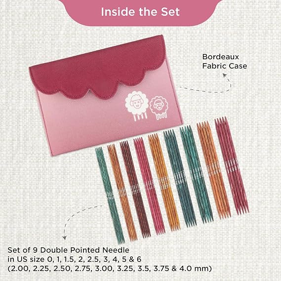 KnitPro Dreamz Deluxe Double Pointed Needle Set 6 (15cm) | 9 US Sizes (0 to 6)