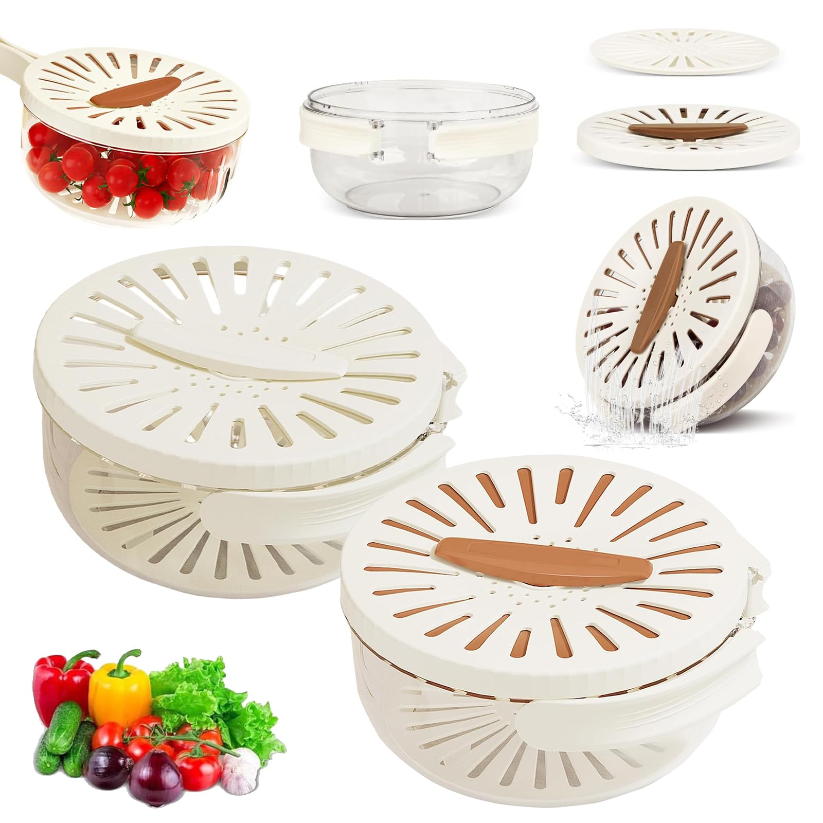 Frutas Tazón de Lavado,2 Piezas Cesta de Drenaje Multifuncional,Canasta Escurridora 2 en 1,Escurridor Verduras,Escurridor con Tapa,2 en 1 Cesta para Lavar Verduras,Cesta Frutas y Verduras