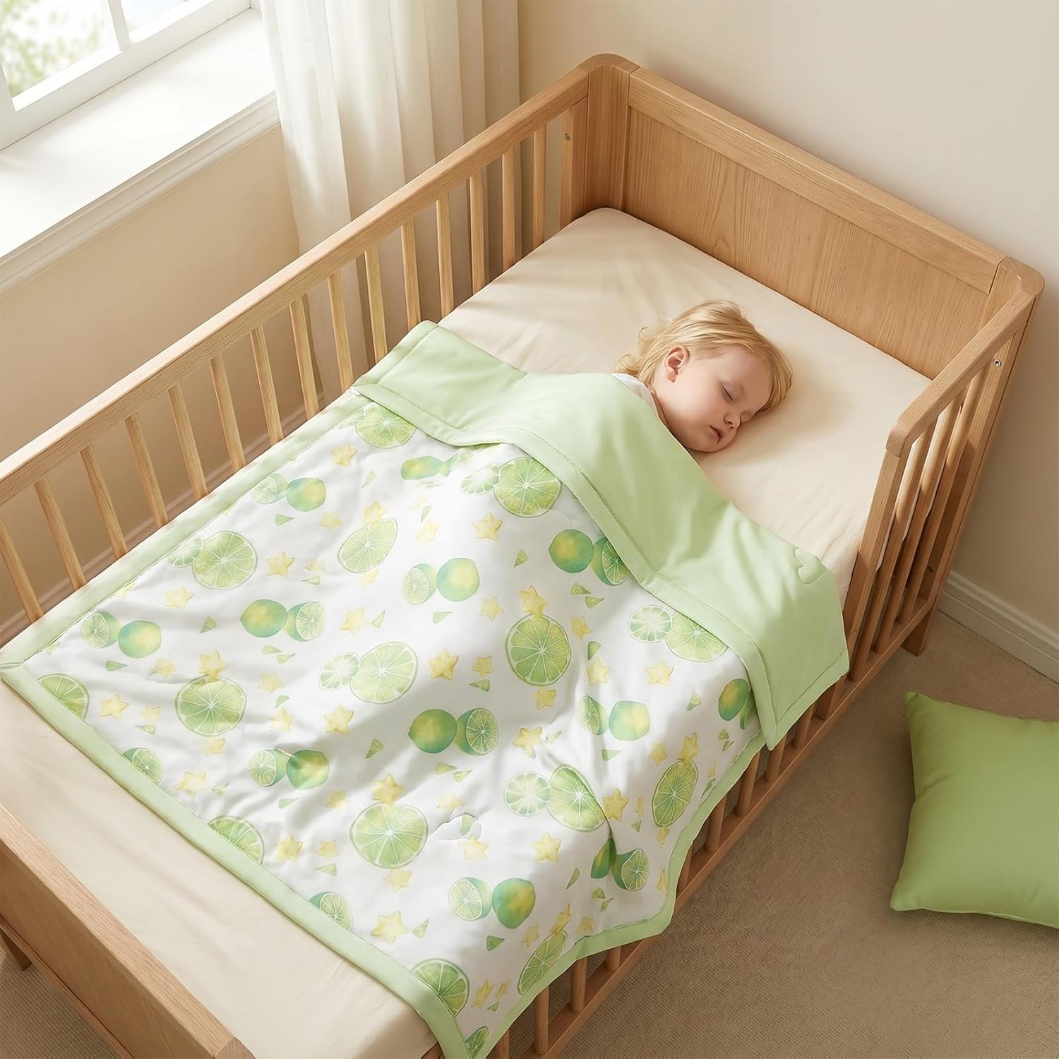 gb Summer Cooling Comforter for Kids, Machine Washable, 51.2"x39.4", Green | Double-Sided Ice Blanket, Hot Sleeper, Fruit Scented Quilt, Lightweight, 130x100cm