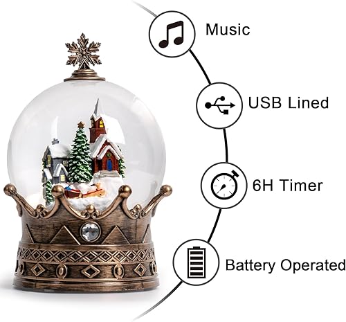 Vista 104 de Linterna de globo de nieve de Navidad, muñeco de nieve brillante con música, forro USB/funciona con pilas, linterna iluminada para decoración