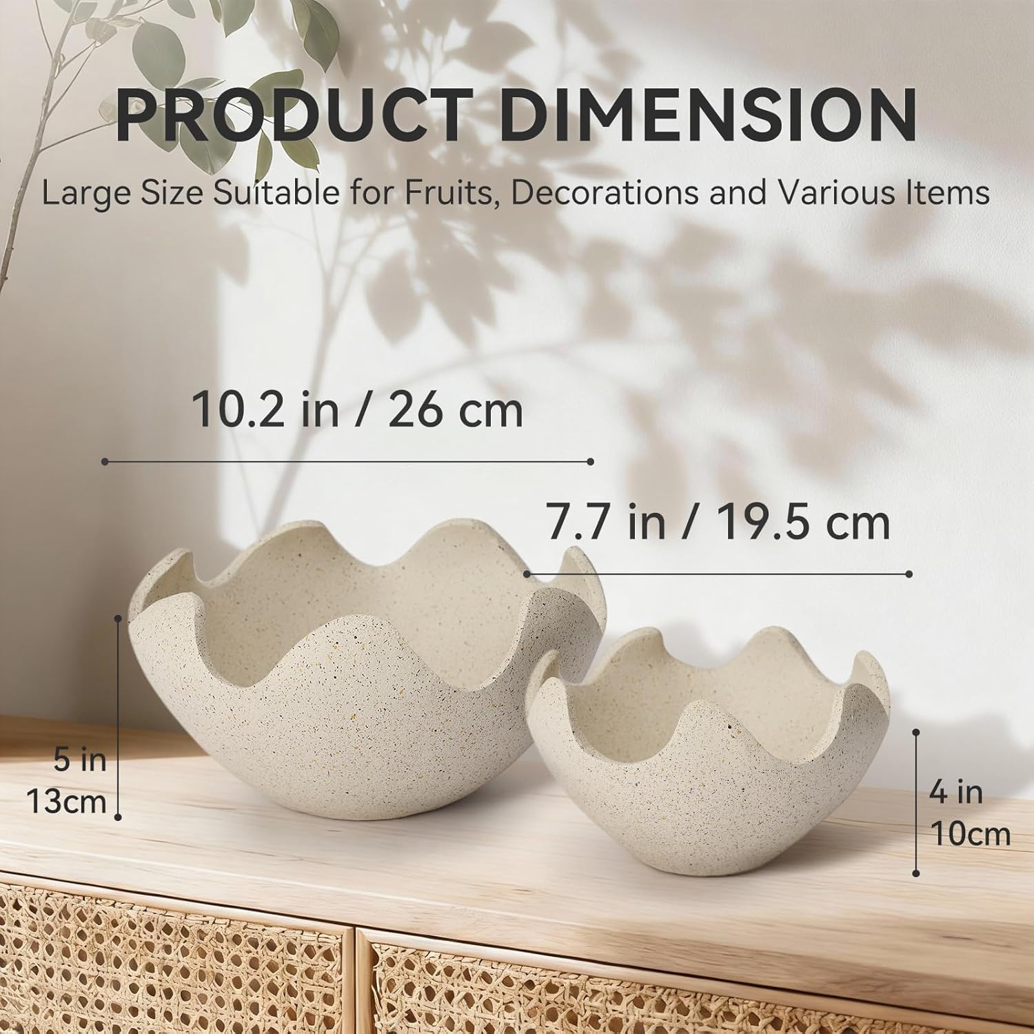 Wavy Decorative Bowl Home Decor - Set of 2 Modern Handicraft Decorative Fruit Bowl for Kitchen Counter, Creative Centerpiece Decor for Entryway Table Coffee Table, Spotted White