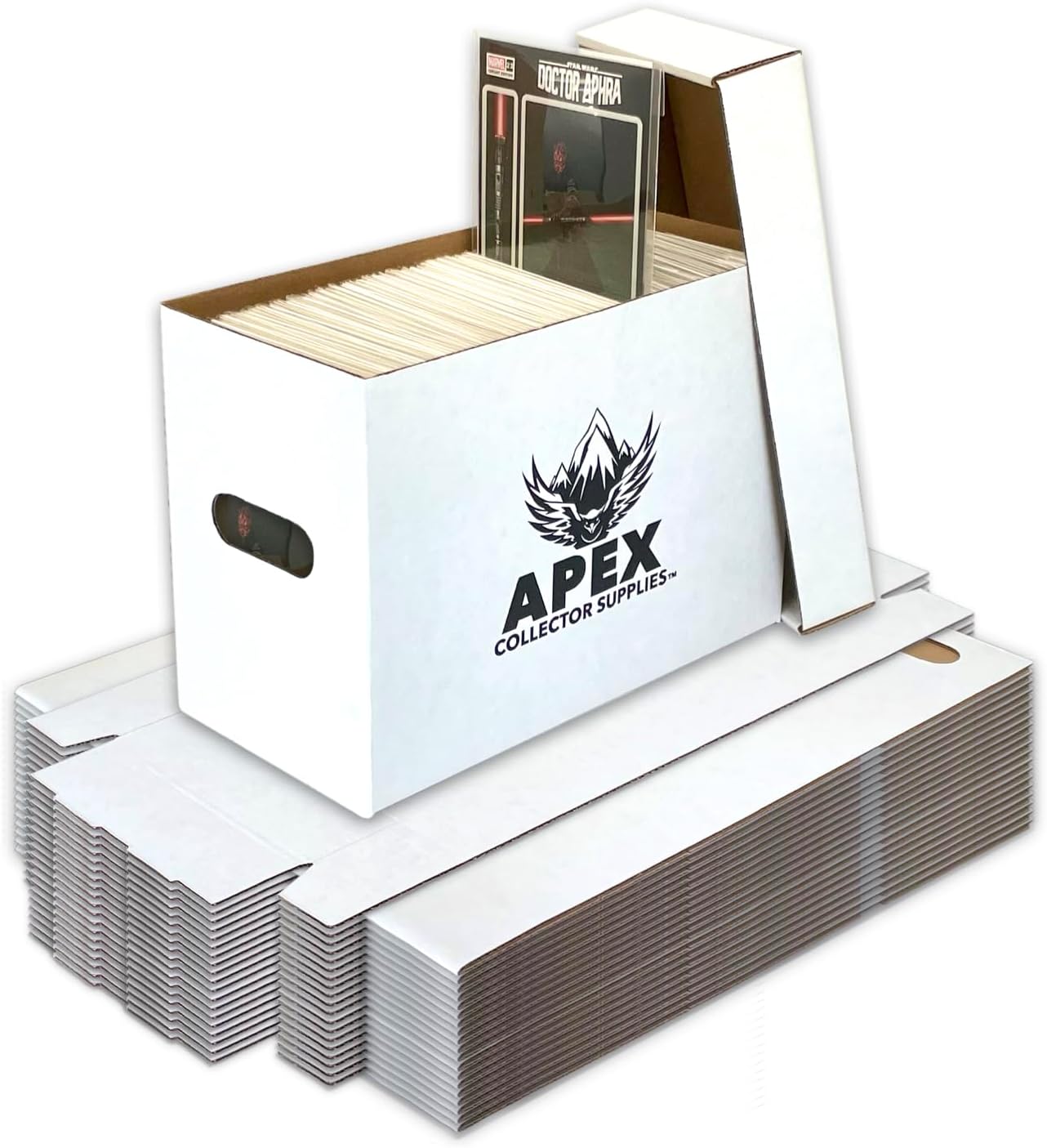 Heavy Duty Short Comic Book Box - Premium White Corrugated Storage for 150-175 Current & Silver Age Comic Books, Easy Assembly, Stackable with Reinforced Handles (20)