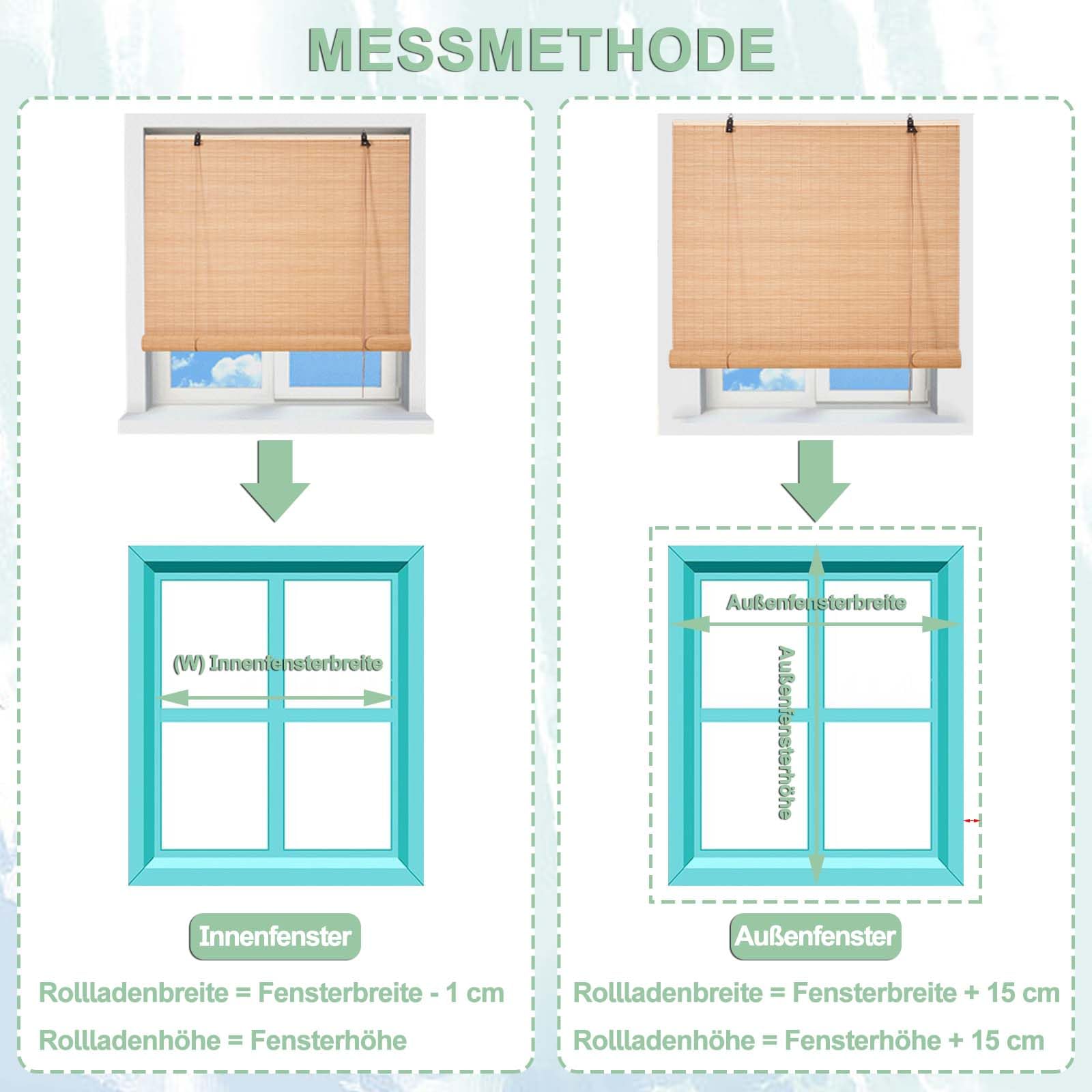 Bambusrollo Aussenbereich 60x200cm, Sonnenschutz Bambus Jalousie Inkl Montaematerial Holz Jalousie für Fenster und Türen - 60x200cm
