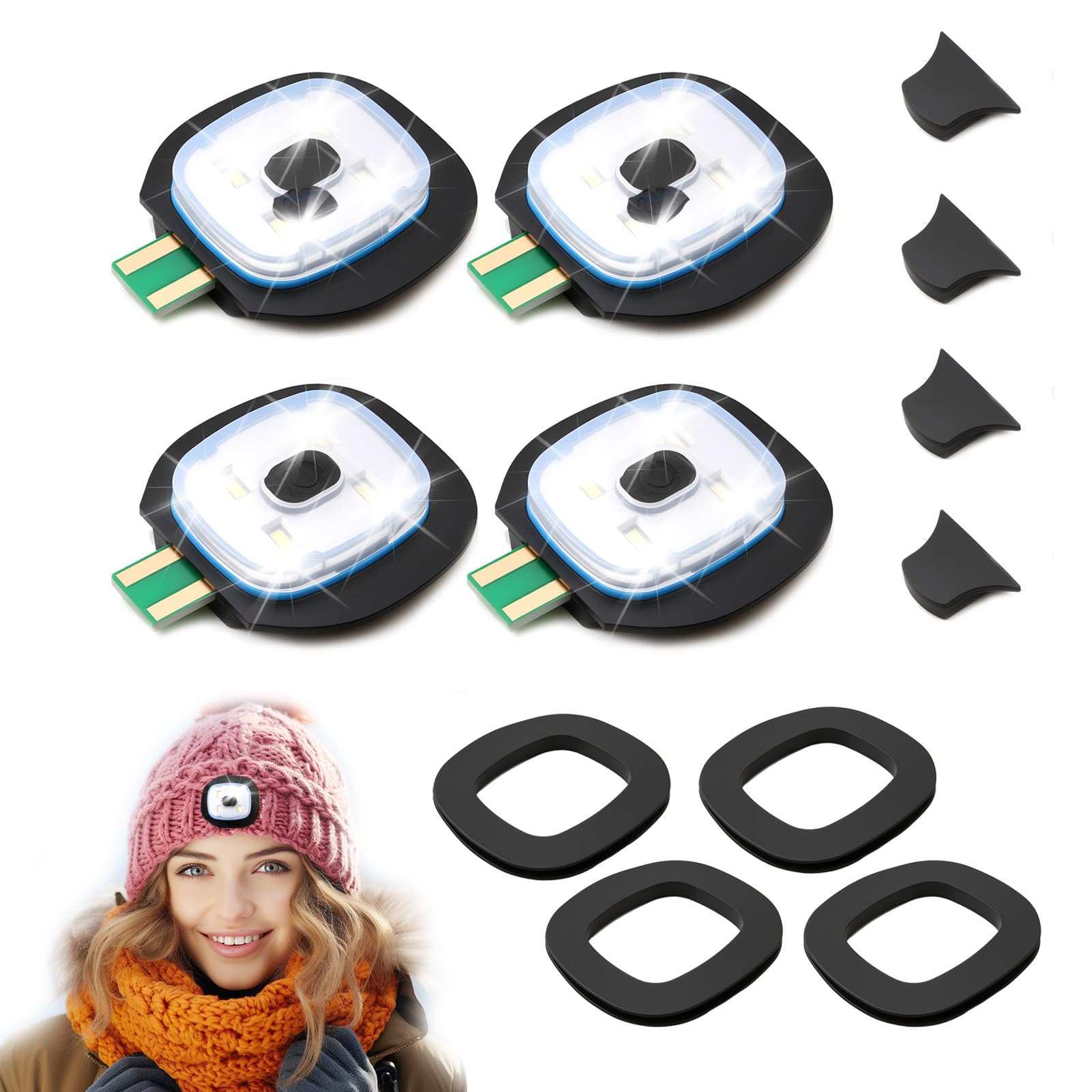 livager 4Pcs USB Rechargeable Light for LED Beanie Hat Strong Medium and Weak 3 Brightness Modes Hands-Free Flashlight for Men Dad Father Outdoor Work Camping Fishing Walking Night Running Black