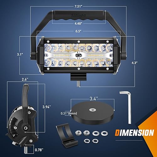 Miniatura 2 de Nilight - Barra de luz LED de 6.5 pulgadas, triple fila, combo de haz puntual y de inundación, pod para encendedor de cigarrillos con base magnética
