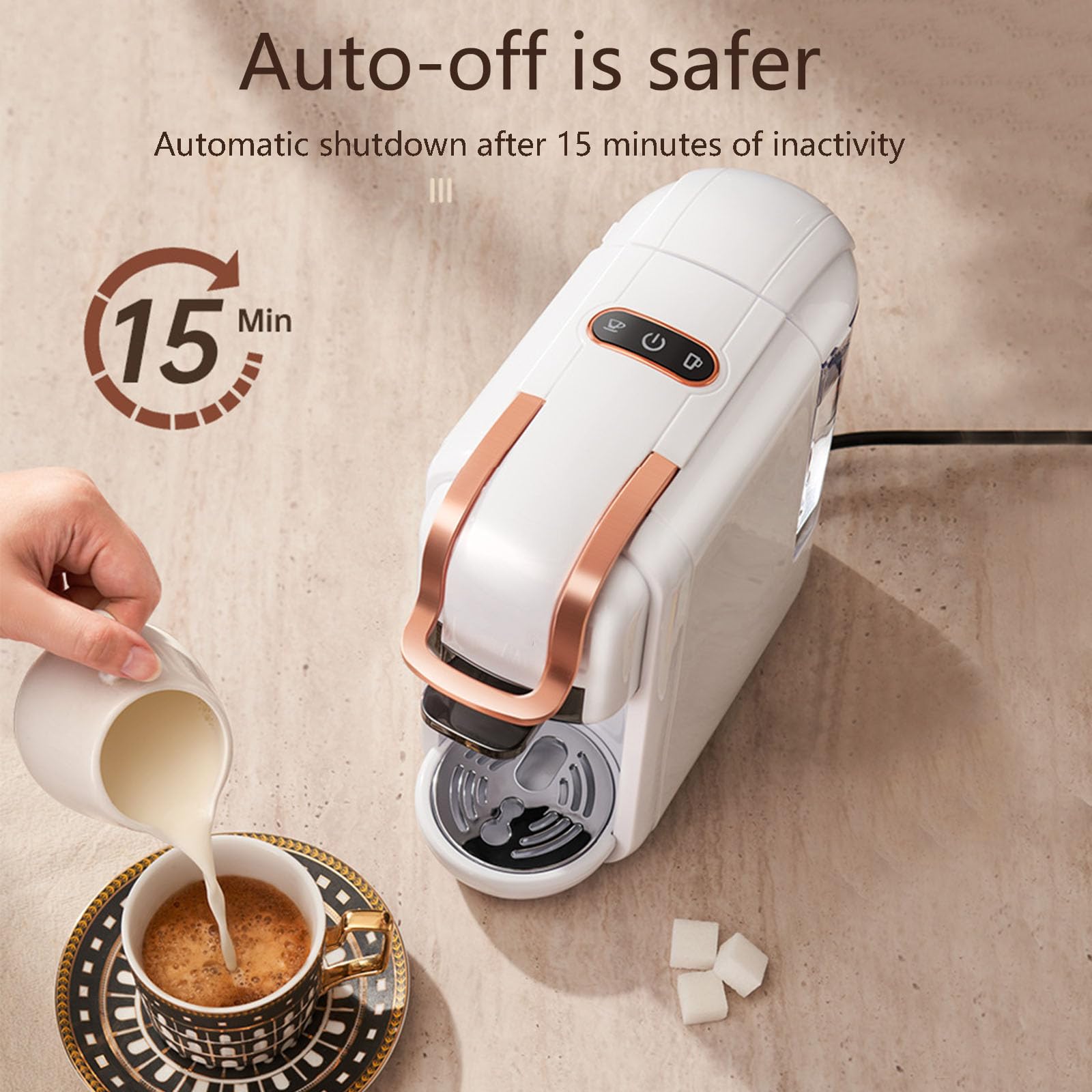Macchina Da Caffè, Macchina Espresso A Capsule Completamente Automatica Per Uso Domestico, 4 in 1, 19 Bar, Doppia Modalità Caldo E Freddo, Spegnimento Automatico (Bianco)