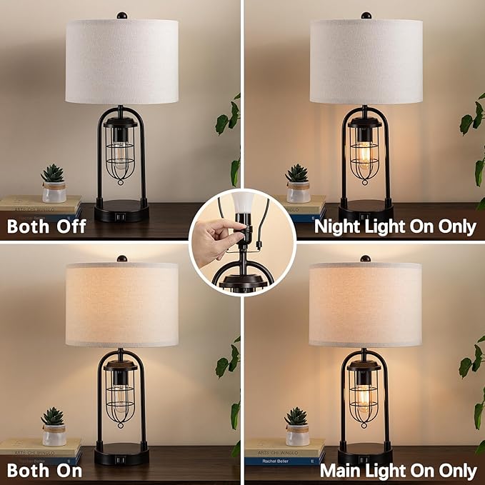 Kyrid Juego de 2 Lámparas de Mesa con Puertos USB y Luz Nocturna miniatura 6
