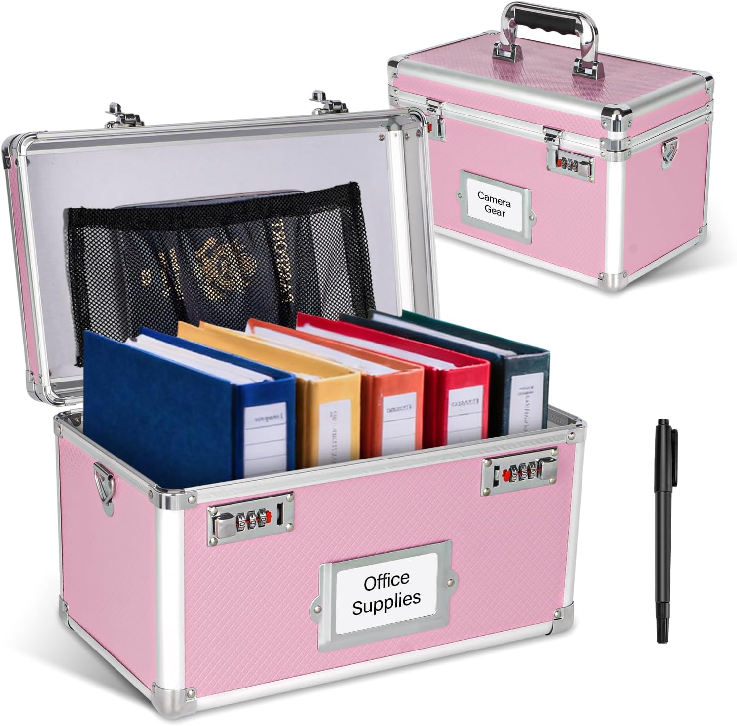 13.4 x 7.5 x 8.3 Inch Combo Lock Storage Box - Portable Safe for Valuables, Cash, Documents & Medicine | Heavy-Duty & Childproof | Home, Office, Travel Use (Pink)