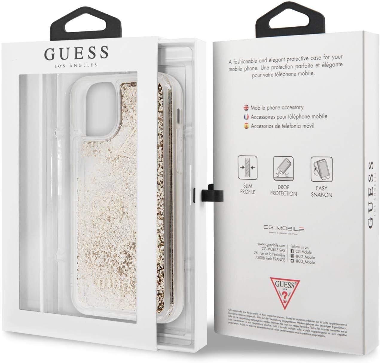 Buy 1 get 1 Guess Case for iPhone 11 with Hearts Liquid Glitter Hard Case Gold Shock Absorption Drop Protection Case Officially Licensed.