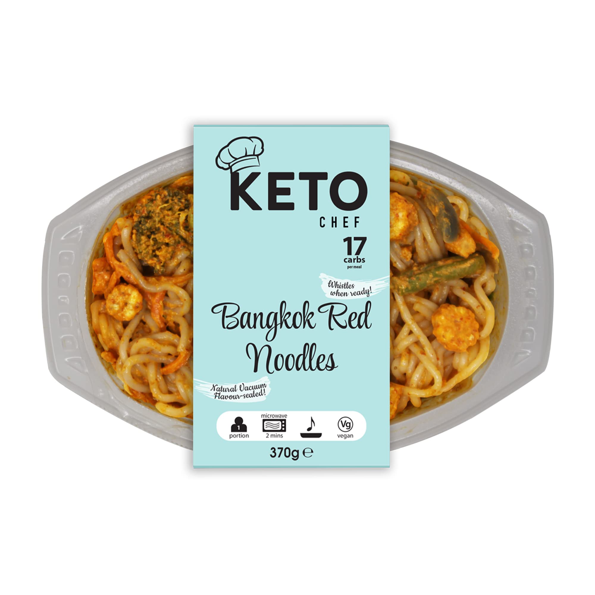 Keto Chef Instant Chilled Meals - Konjac Vegan & Low Calorie, High in Protein, Microwavable Meal | Ready to Eat Meal Pack of 4 (370g) (Bangkok Green Noodles)