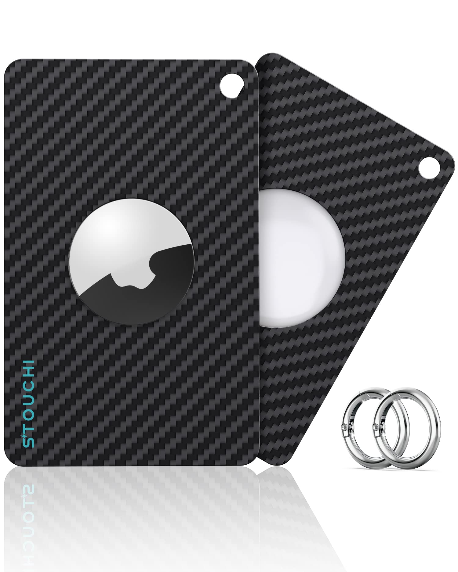 Stouchi AirTag Wallet Card Holder Case 0.023inch, Newest Design AirTag Lock on the Card Carbon Fiber Never Falling Out for Purse, Wallet Patent Pending 2-Pack