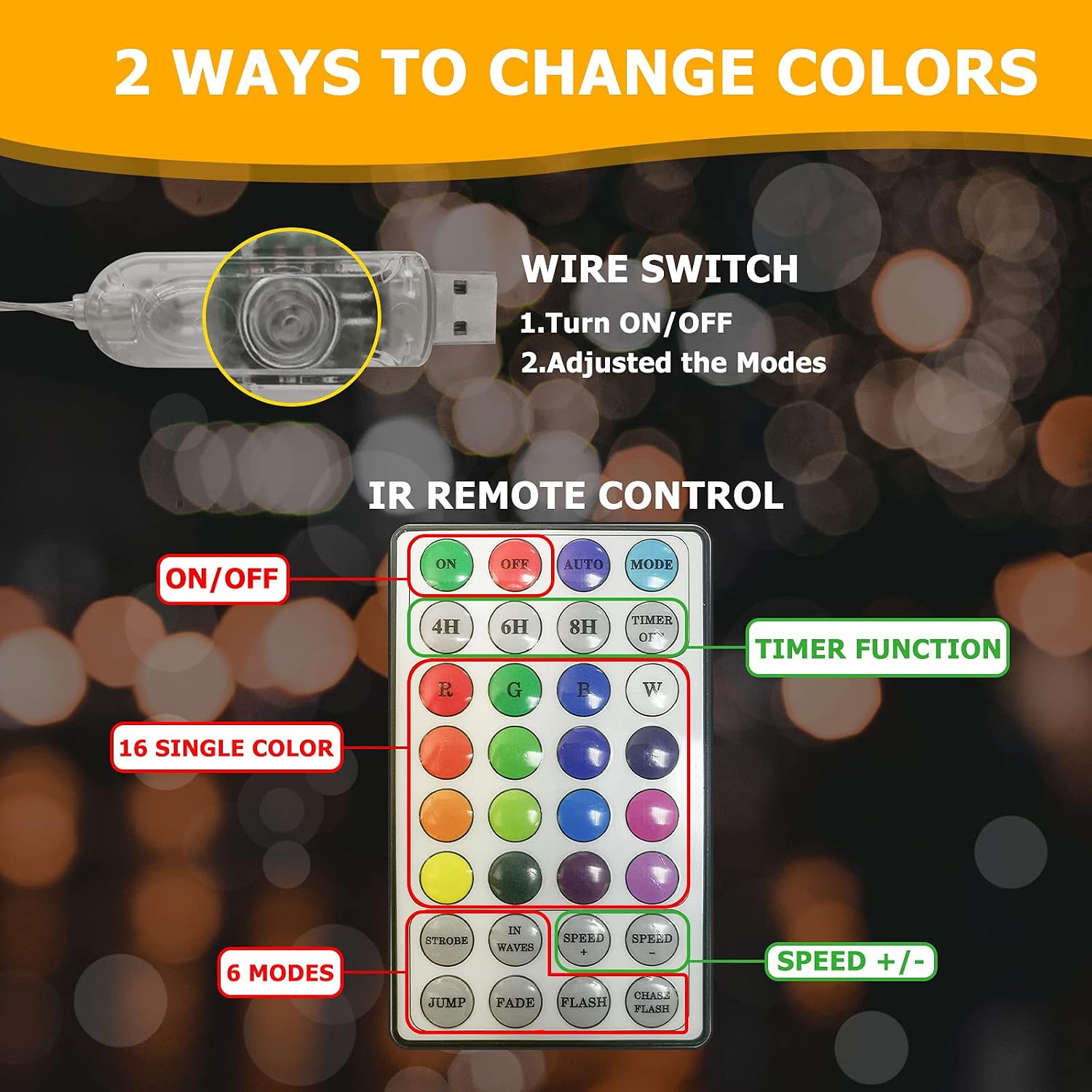 EAMBRITE 100LT Color Changing Fairy Light 33FT USB RGB String Lights with Remote Control Multiple Modes and Timer for Bedroom Decoration