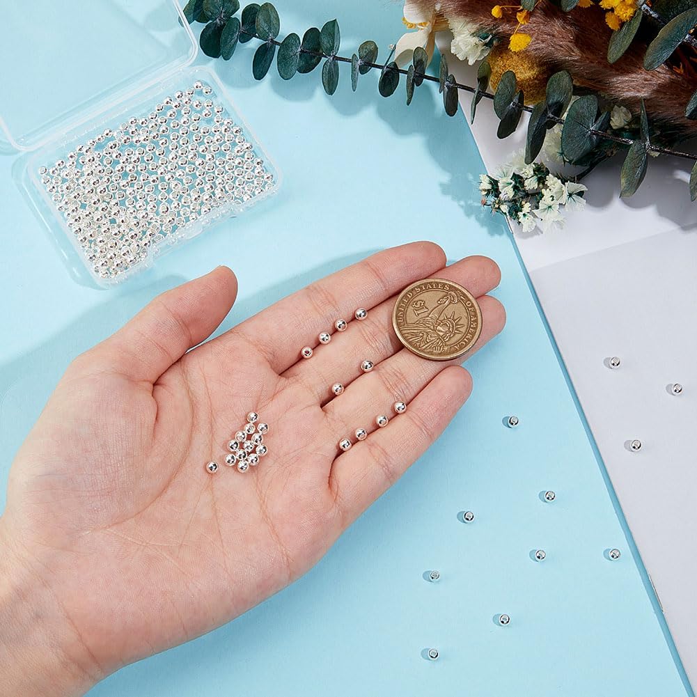 160Pcs 925 Sterling Silver Plated Spacer Beads Smooth Round Ball Brass Beads 5mm Stackable Loose Beads Finding Bulk for Bracelet Necklace Earring Jewelry Making DIY Crafts - Image 3