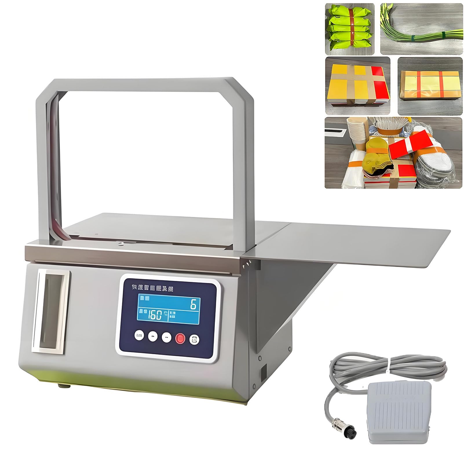 EpyGnom Electric Bundling Machine, Tabletop Photoelectric Induction Vegetable Tying Machine with Automatic Counting and Foot Pedal, OPP Tape Strapping Machine for Daily Packaging Needs