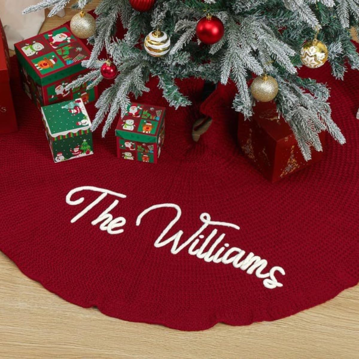 Personalized Christmas Tree Skirt,Family Christmas Tree Skirts,Home Decor,Customized Holiday Decorations (Red,122cm/48'')