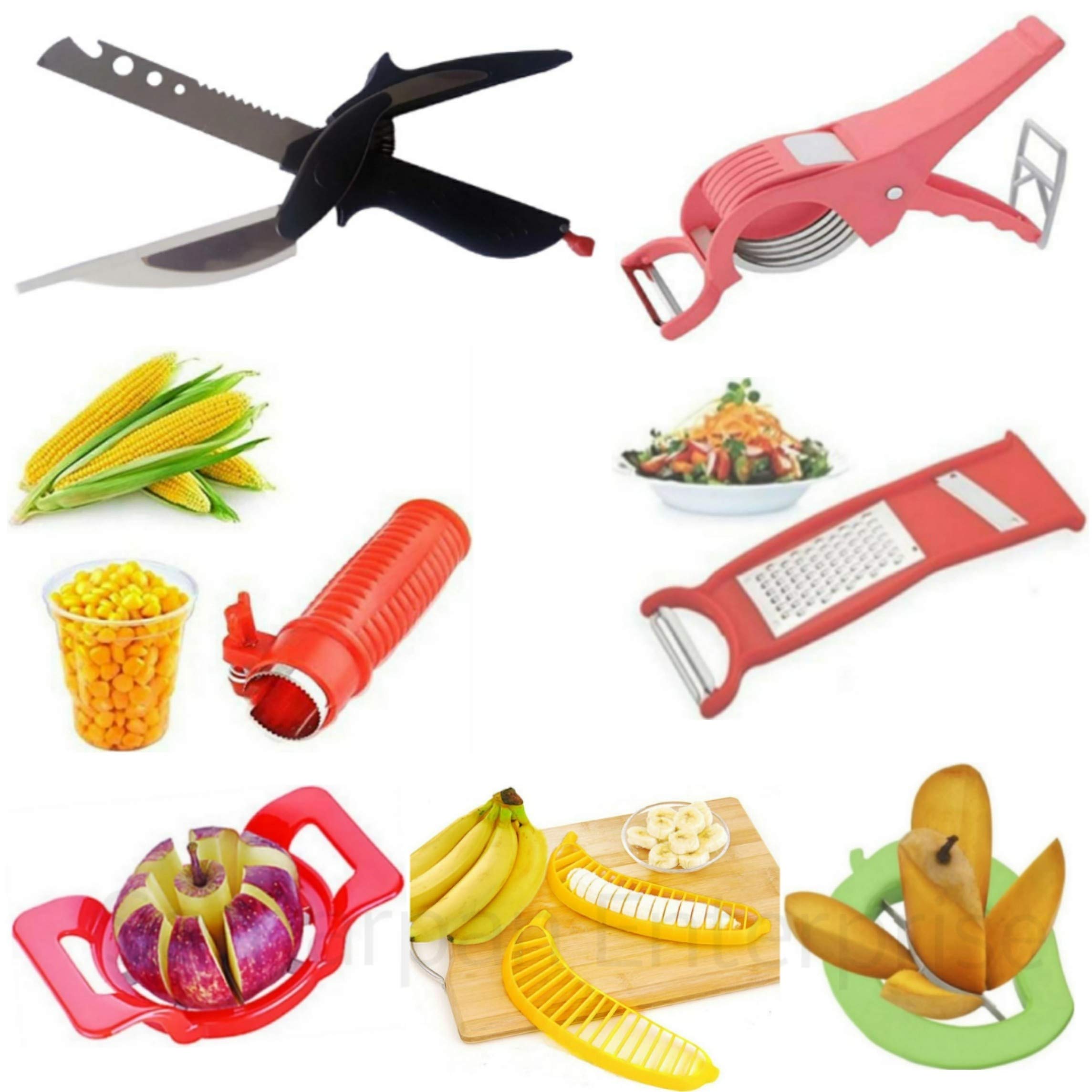 Samarpan Daily Use Kitchen Combo: 4-in-1 Clever Tool, 3-in-1 Cheese Grater, 2-in-1 Vegetable Cutter, Corn & Fruit Cutter (Pack of 7, Multi Color)
