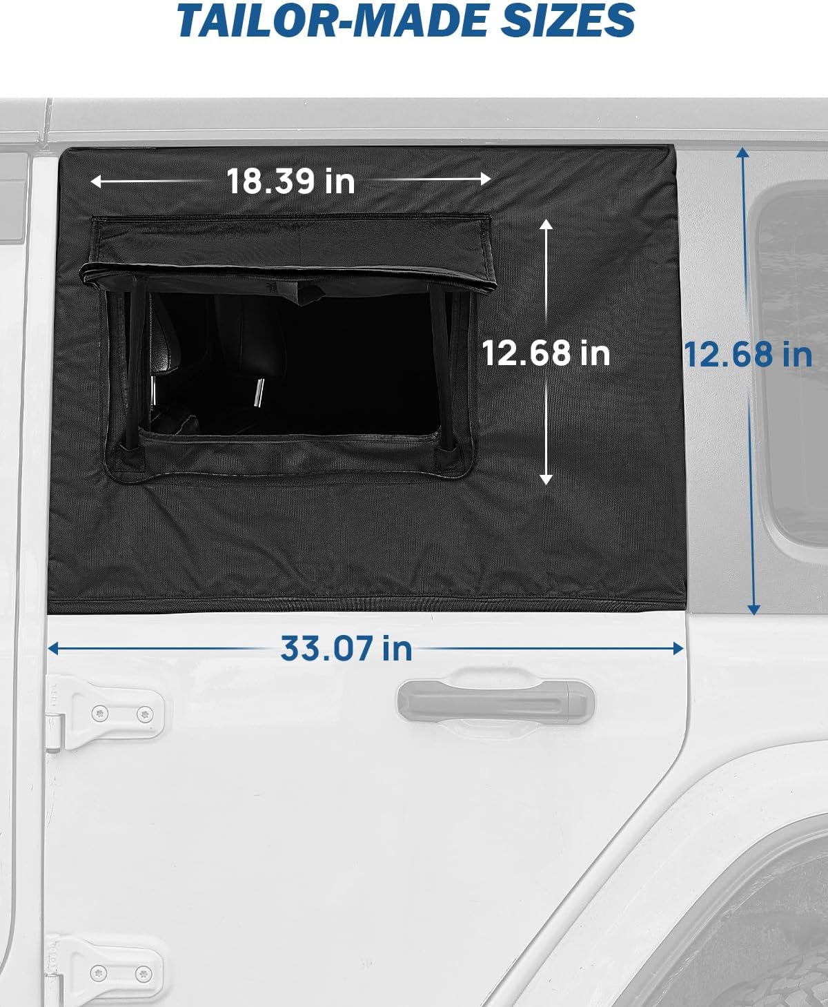 JOYTUTUS Rear Wrangler Side Window Sun Shade Rain Cover Camping Window Insect Mesh Screens Compatible with 2007-2026 Wrangler JK JL 4 Doors Gladiator JT, Car Window Covers for Privacy Blackout 2 Pcs