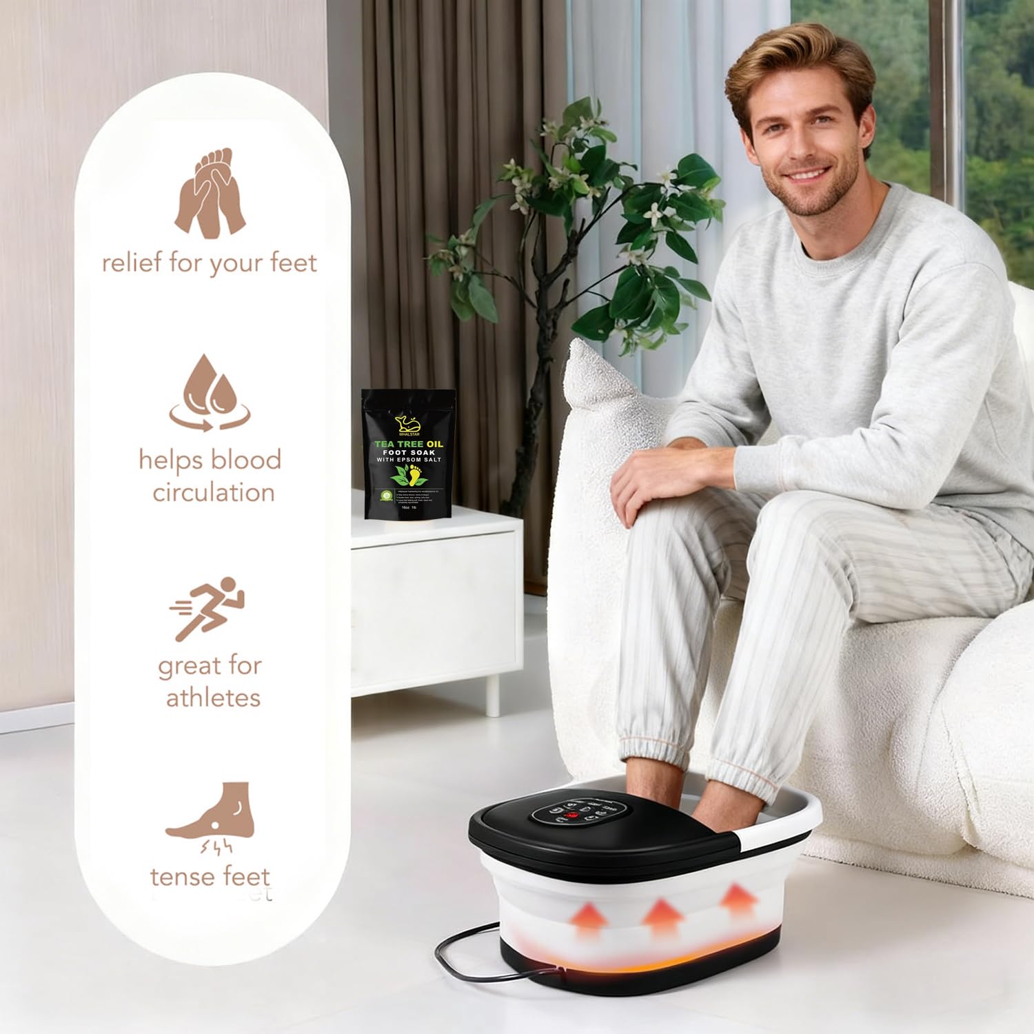WHALSTAR Collapsible Foot Spa Bath Massager with Heat, Bubbles and Vibration