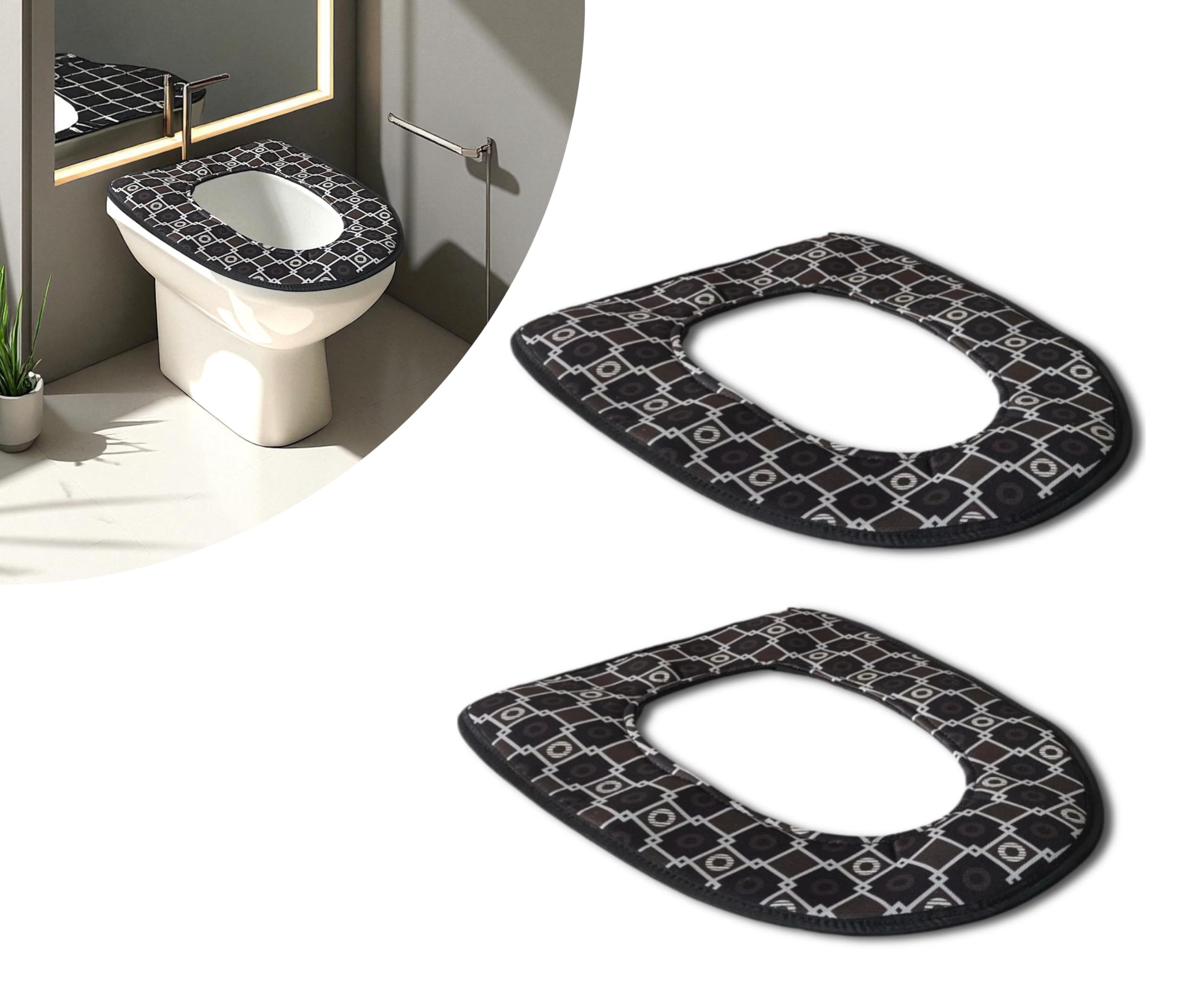 dharmatmaj washable soft warmer toilet seat cover cushion mat toilet seat lid cover pads comfortable fibers easy installation (pack of 2)