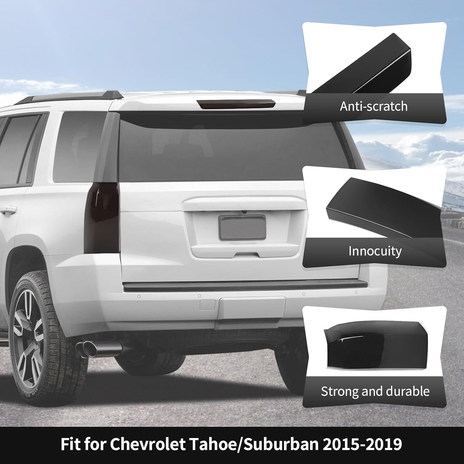 CheroCar Smoked Black Tail Light & 3rd Brake Light Cover Guard Kit, Rear Lamp Protector Accessories for 2015-2019 Chevy Tahoe Suburban