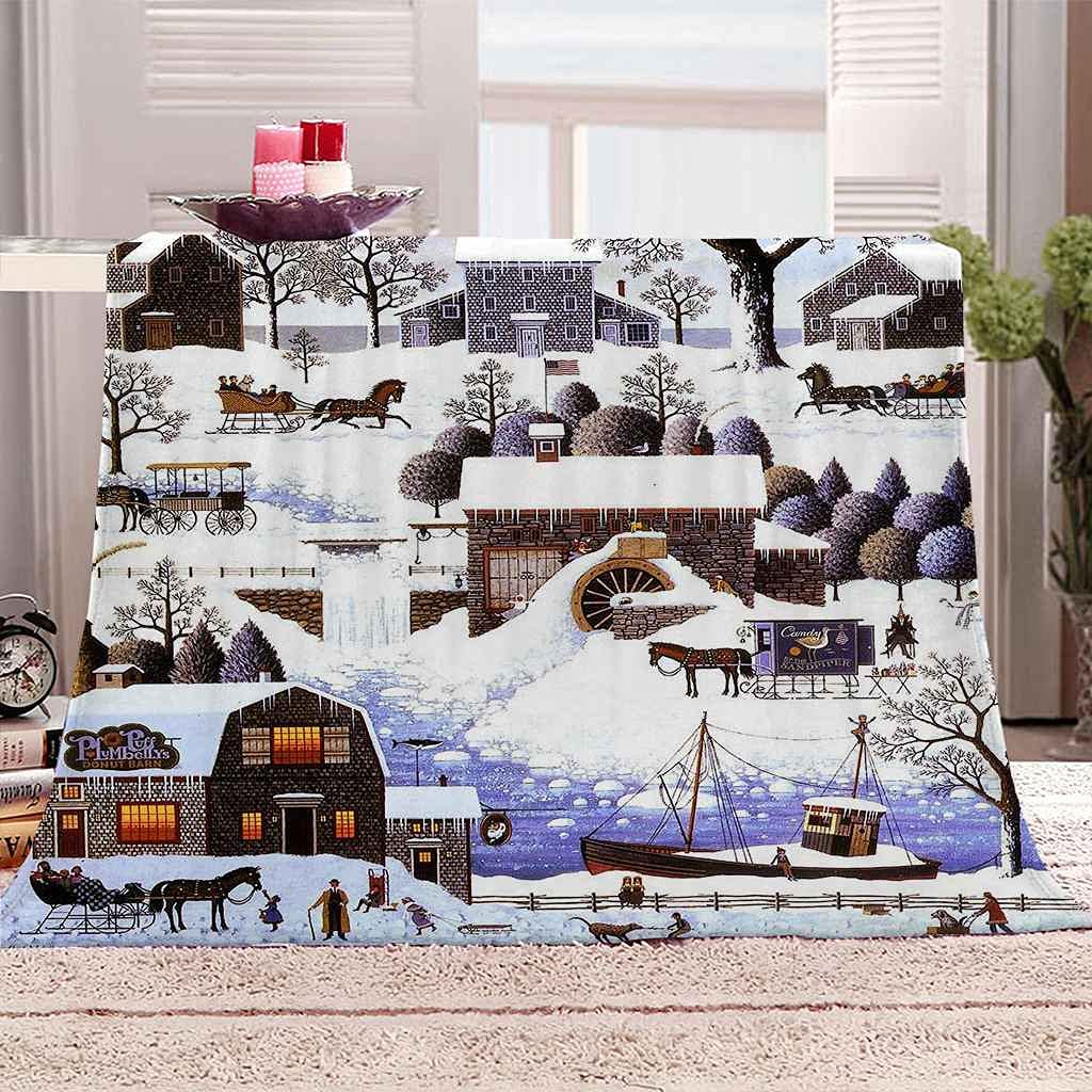 Couverture Polaire en Flanelle Douce Instant Cosy Hiver Scène de Neige 150x200cm