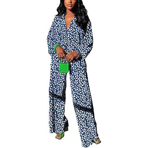kaimimei Casual 2 Piece Outfit for Women - Linen Long Sleeve Button Down Shirt + Flare Pleated Wide Leg Pants Sets Streetwear