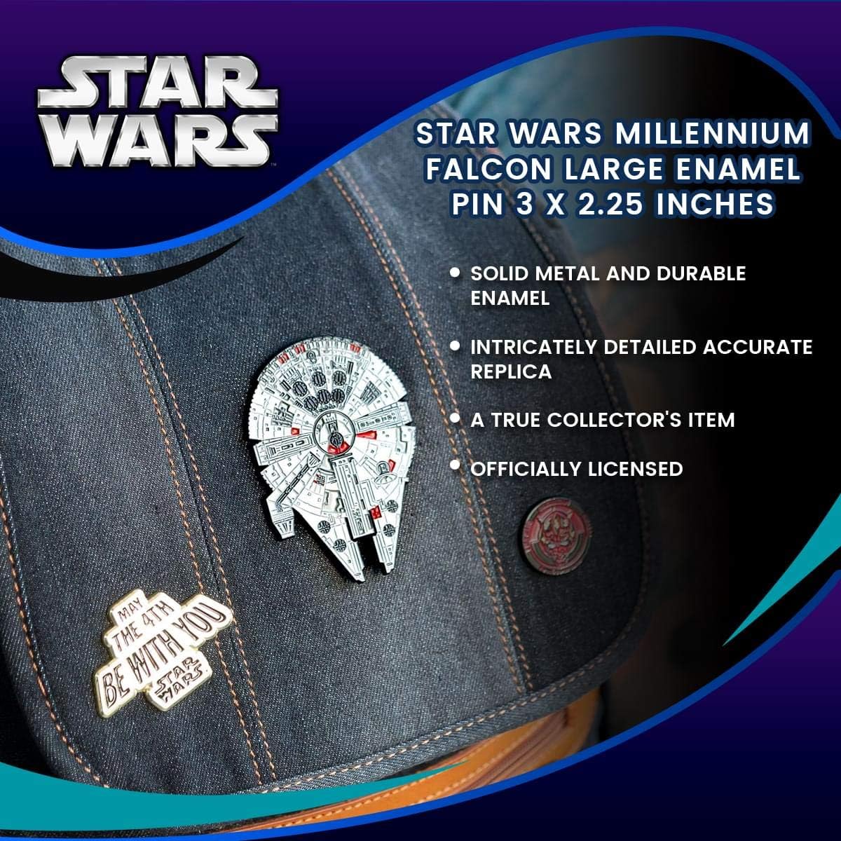Star Wars Millennium Falcon Large Enamel Pin | 3 by 2.25 Inches