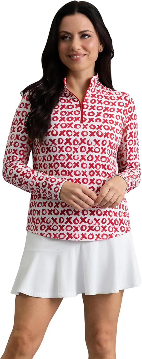 IBKUL UPF 50+ Sun Protection, Icefil Cooling, Moisture-Wicking Hugs & Kisses Long Sleeve Mock Neck Top - Image 2