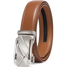 Men's Leather Belt Automatic Ratchet Buckle Slide Belt for Dress Casual Trim to Fit with Gift Box