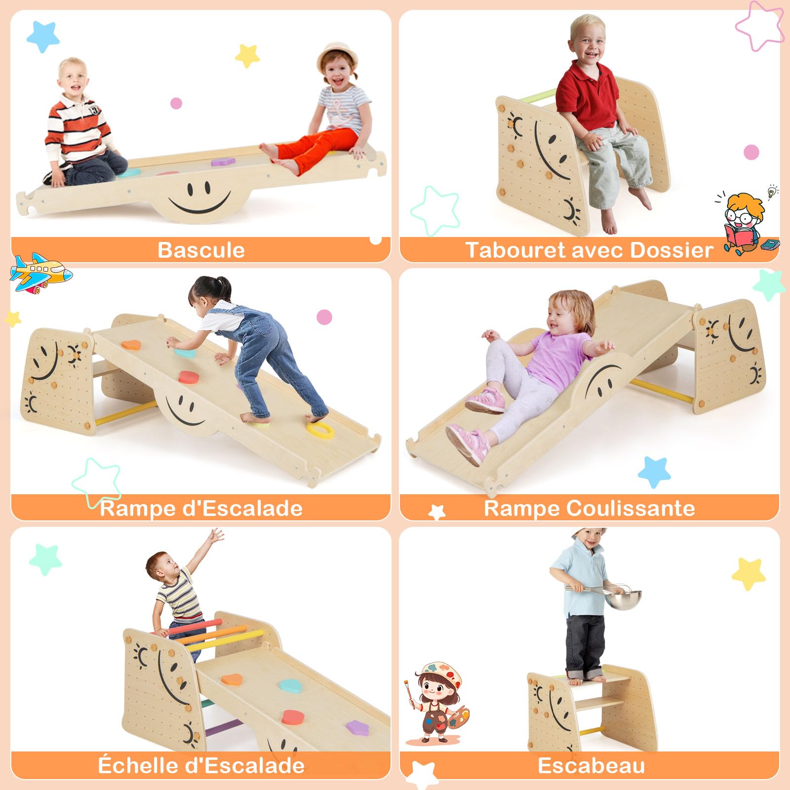 DREAMADE Ensemble d'escalade Pliables Montessori 7 en 1 avec Tour d'apprentissage, Rampe Double Face & Triangle, Ensemble Table et Chaises pour DREAMADE Ensemble d'escalade Pliables Montessori 7 en 1 avec Tour d'apprentissage, Rampe Double Face & Triangle, Ensemble Table et Chaises pour