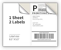 KKBESTPACK Half Sheet Shipping Labels 8.5x5.5 White Self-Adhesive 2 Per Sheet for Laser & Inkjet Printers - 200 Labels