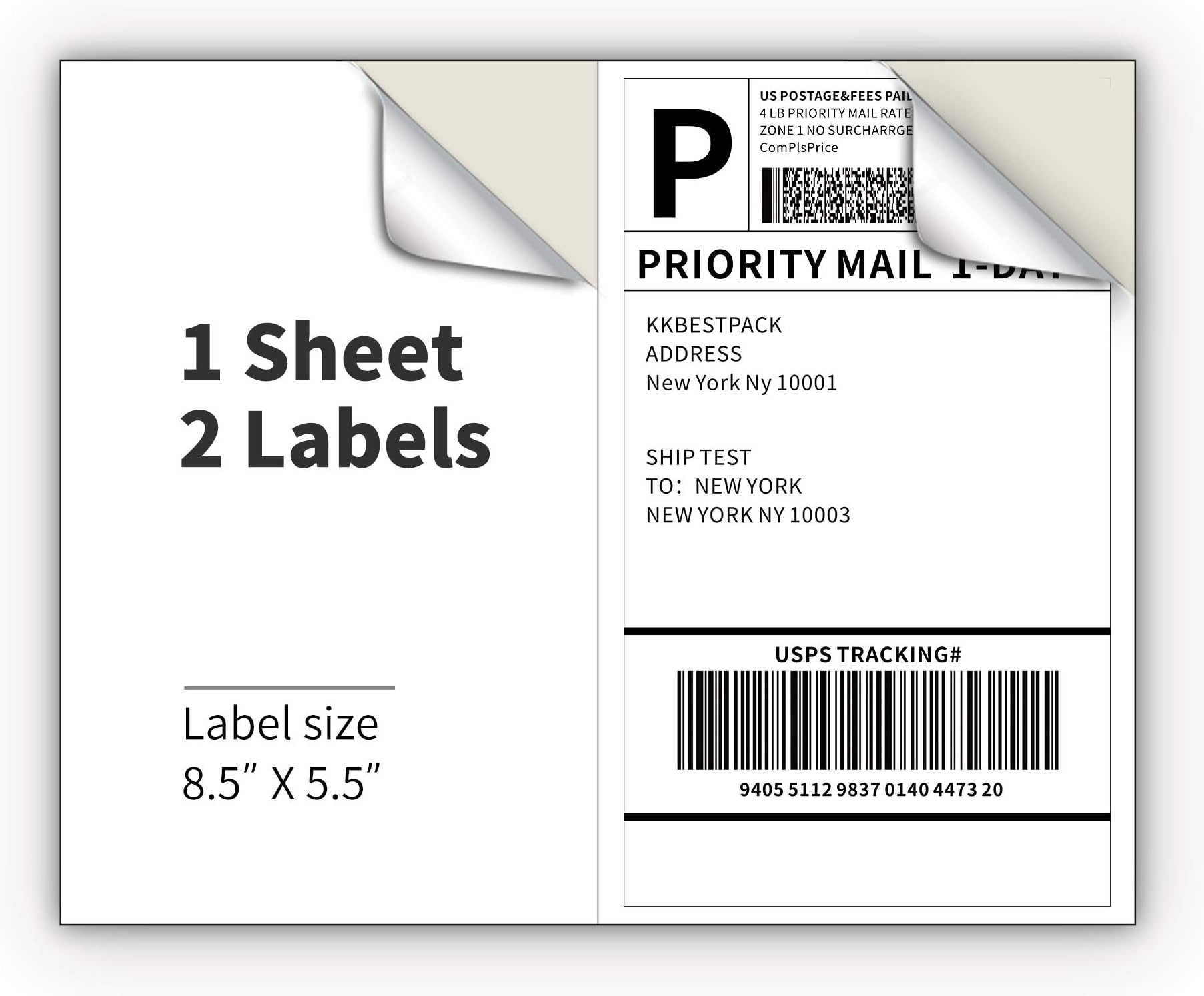 - KKBESTPACK Half Sheet Shipping Labels for Laser and Inkjet Printers – 2 Per Page Self Adhesive Mailing Labels – White 8.5 x 5.5 (200 Labels) (2LP)