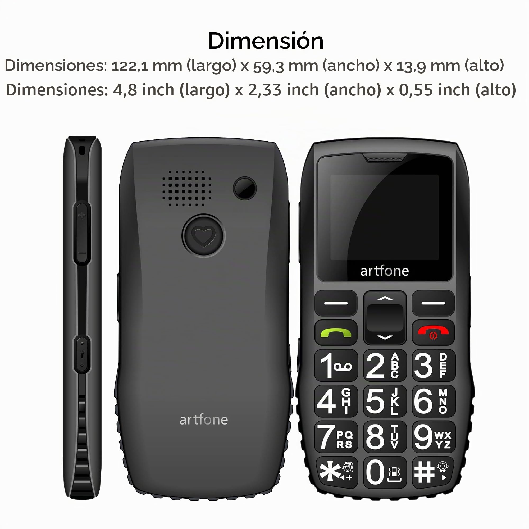 artfone C1+ Teléfonos Móviles para Mayores Mayores con SOS botón,Fácil de Usar Celular para Ancianos con Base Cargadora, Hermoso Paquete,Batería de 1400 mAh-(Negro)