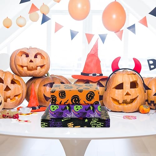 Miniatura 6 de AnyDesign 12 hojas de papel de regalo de Halloween, papel de regalo de telarañas de calabaza, papel de regalo a granel, plegado plano, aterrador,