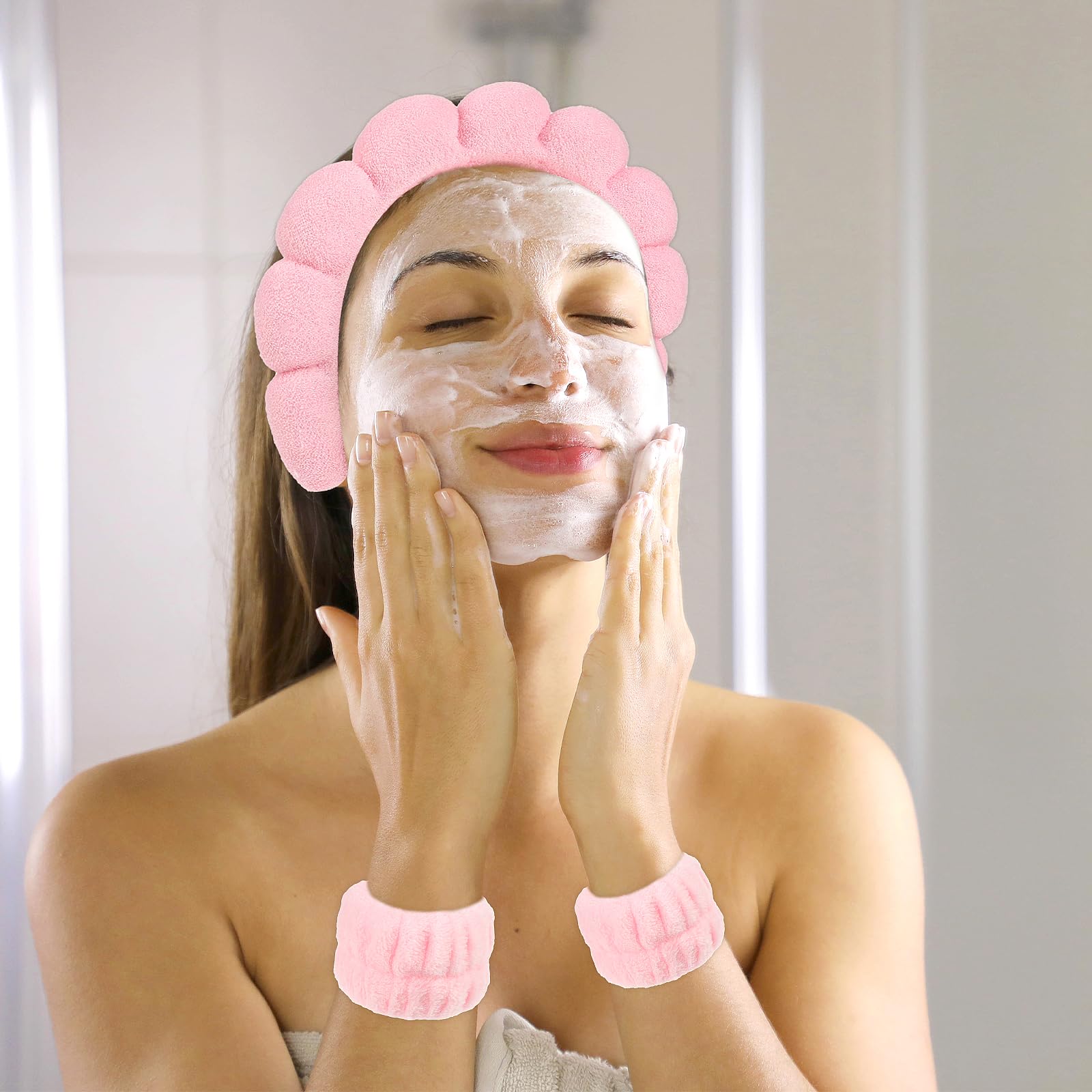 YUXIANLB 4 stuks spa hoofdband voor het wassen van gezicht, huidverzorging hoofdbanden voor vrouwen make-up, badstof handdoek haarband voor huidverzorging, spons gezwollen make-up haarband voor