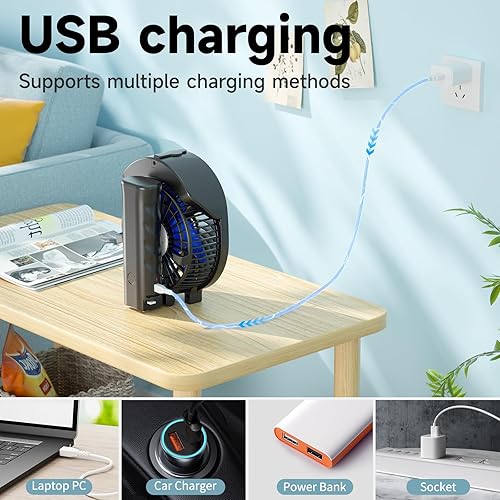 Vista 3 de HandFan Ventilador de nebulización personal, tanque de agua grande de 1.9 fl oz, ventilador portátil recargable de mano, ventilador de niebla a Azul