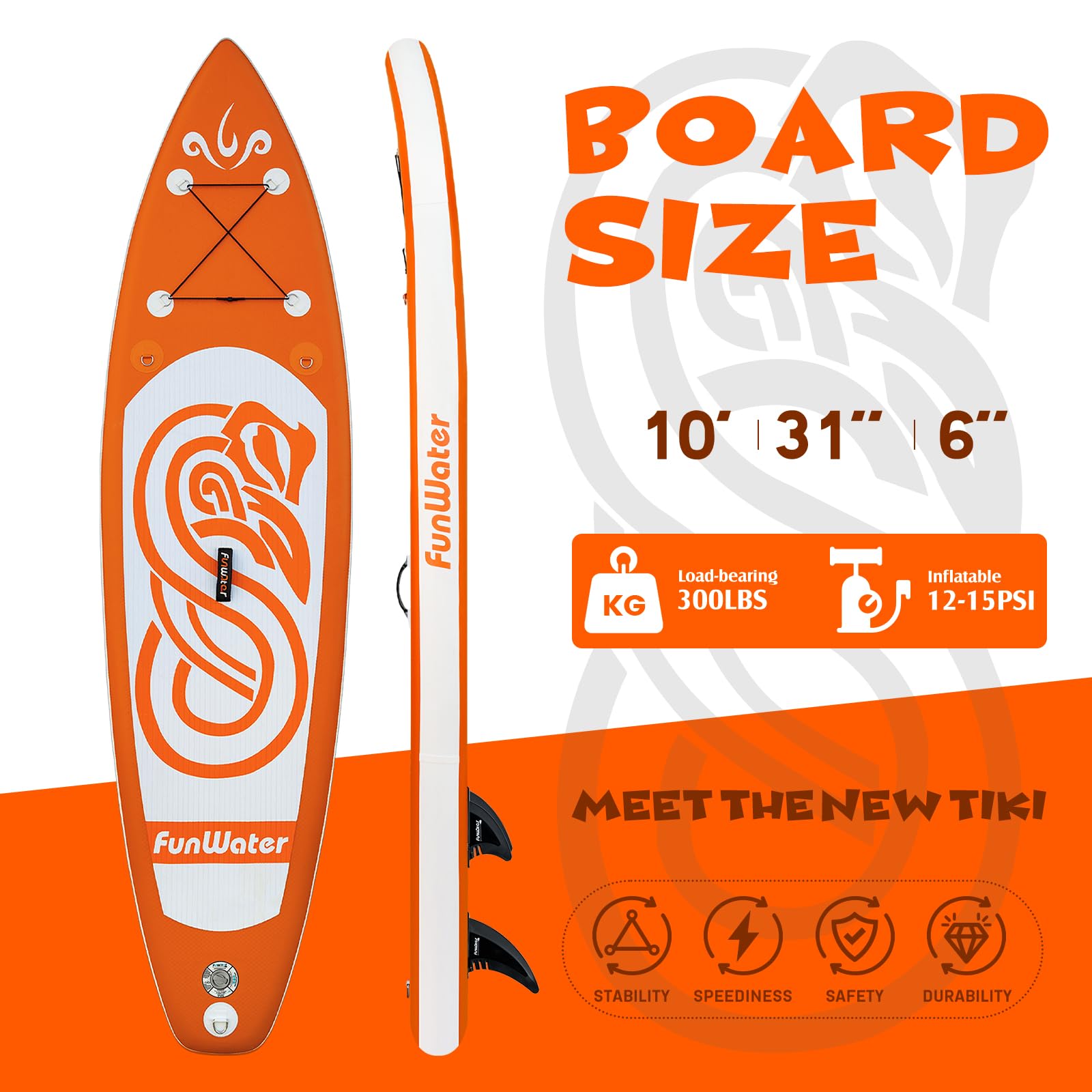 FunWater Tavola SUP Gonfiabile Surf Paddle Board Inflatable, Ultralight SUP per tutti i livelli con Due Accessori Tipo