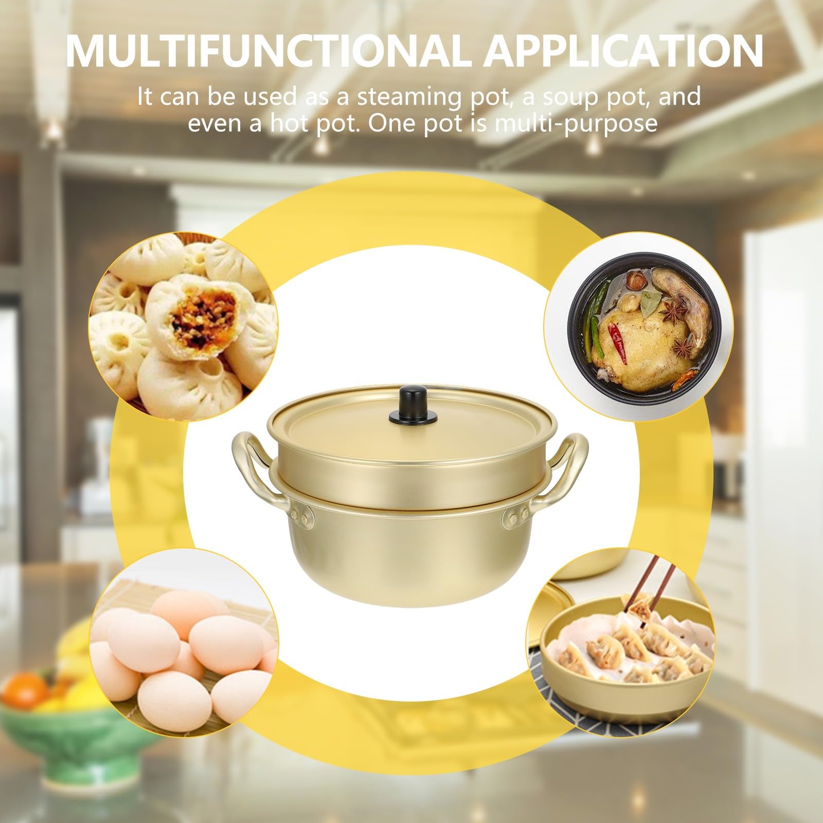 Pentola da Cucina Multifunzione in Lega di Alluminio Oro, Pentola a Vapore a Strati per Zuppa e Cottura Salutare in Casa