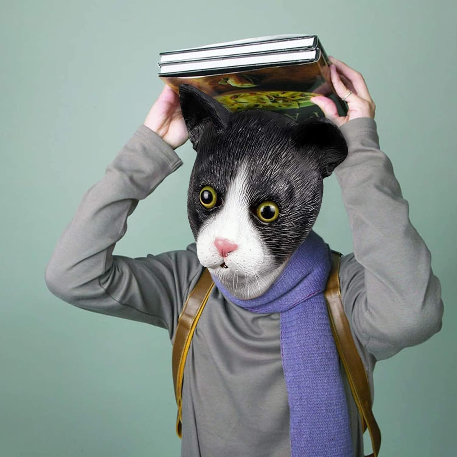 MOLEZU Cat Head Mask for Adult, Halloween Novelty Cat Mask Costume for Masquerade Cosplay Party.