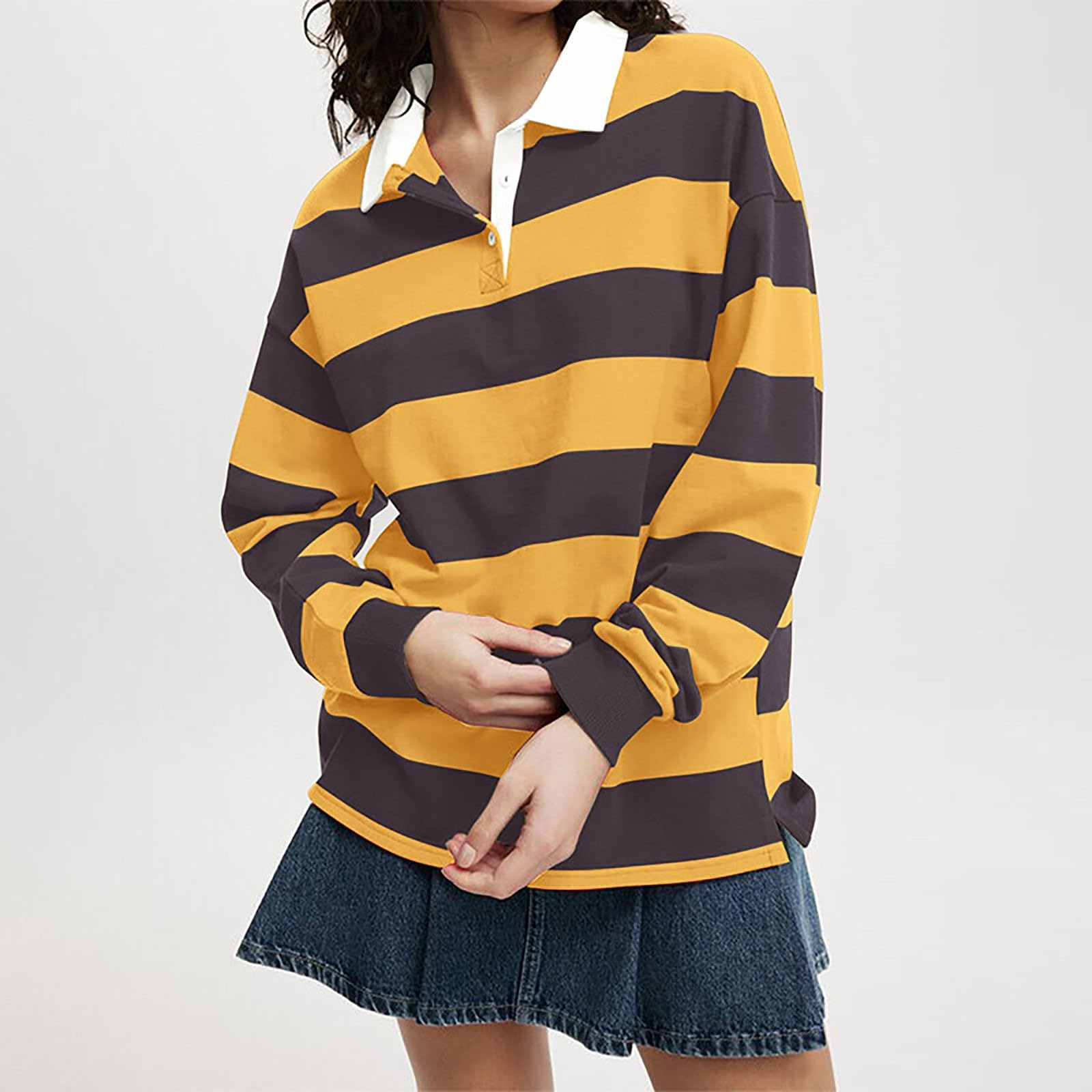 T Shirt Manche Longue Femme Long Sleeve Rugby Collared Pullover Tops Loose Fit Chemisier Tee Chemise Mousseline Coton Vert Lot Tshirt Col V Blouse Brillante Ladies Sparkly Christmas Haut
