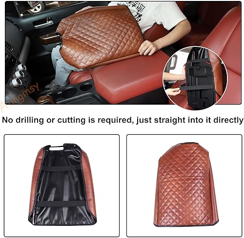Miniatura 4 de Aunginsy Funda protectora de cuero para consola central de automóvil, compatible con TundraSequoia 2007-2013 para reposabrazos de consola central,