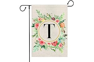 Personalized T Sign Summer Garden Flags 12x18 inch, Rustic Initial T Burlap...