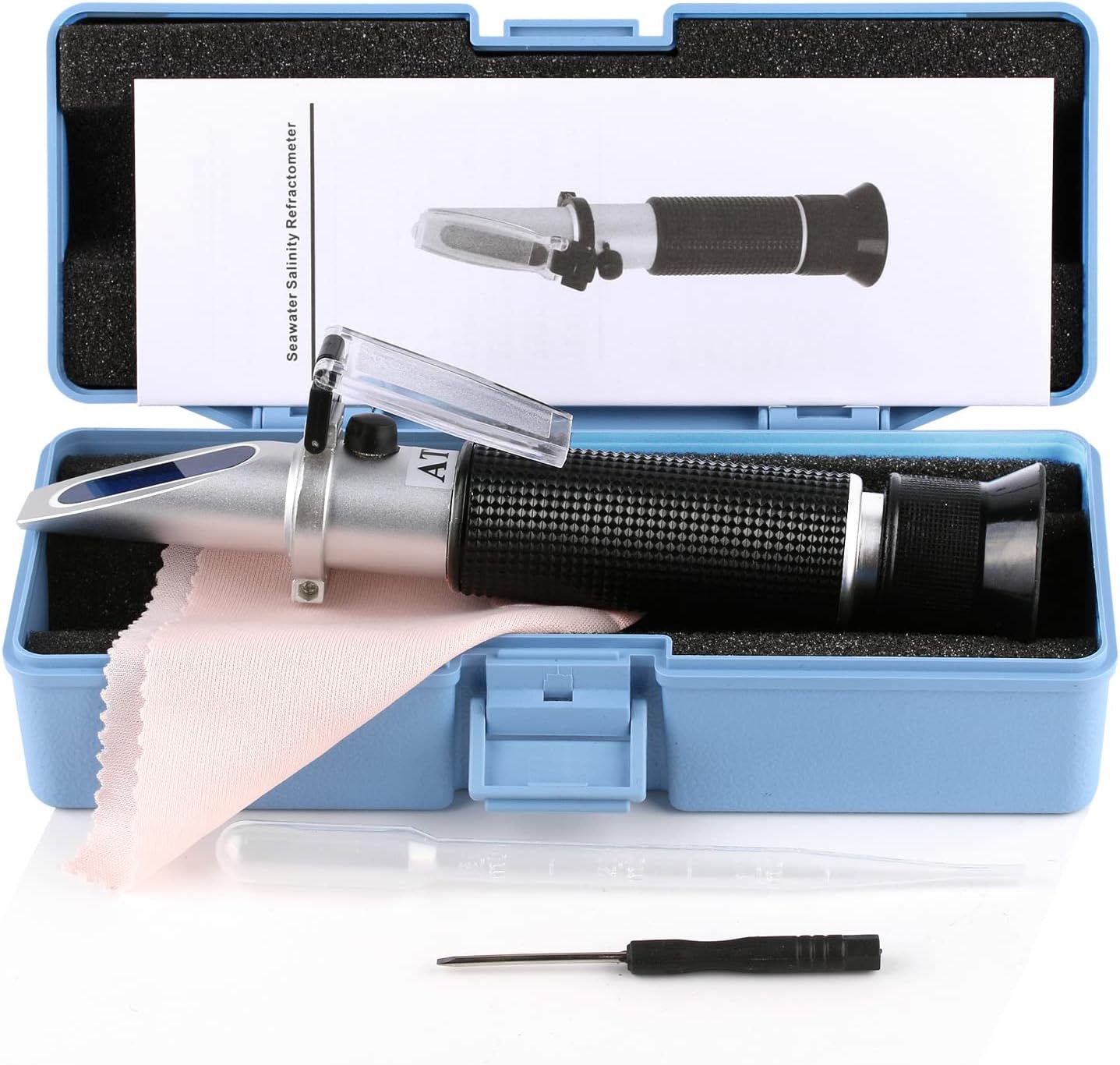 Water Salinity Refractometer, Dual Scales Hydrometer: Specific Gravity 1.000-1.070 & PPT 0-100 (1โฐ = 1ppt = 1000 ppm), Handheld Seawater Tester for Aquarium, Marine Fish-Keeping, Pool Tank