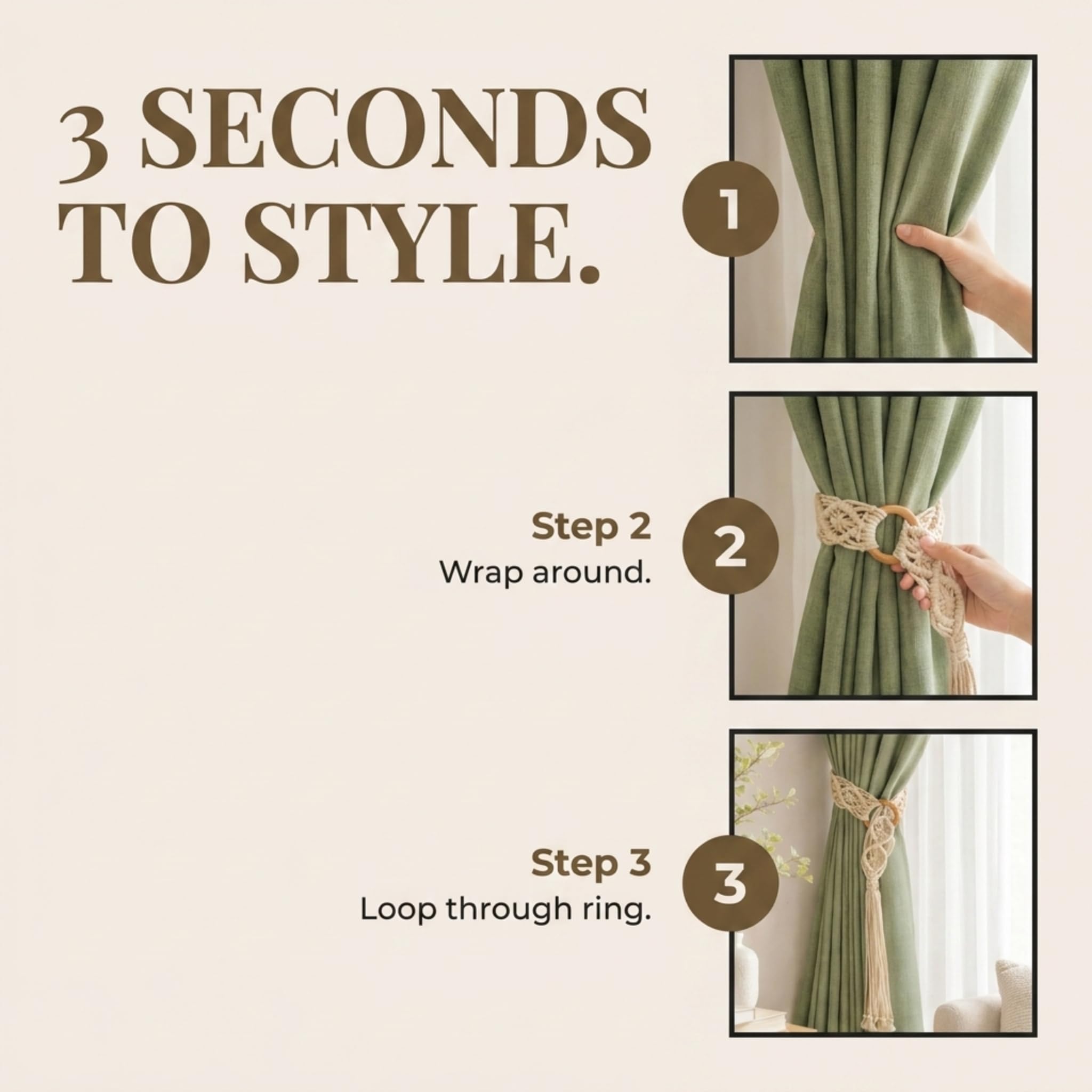 Macrame Curtain Tiebacks - Boho Home Decor -5