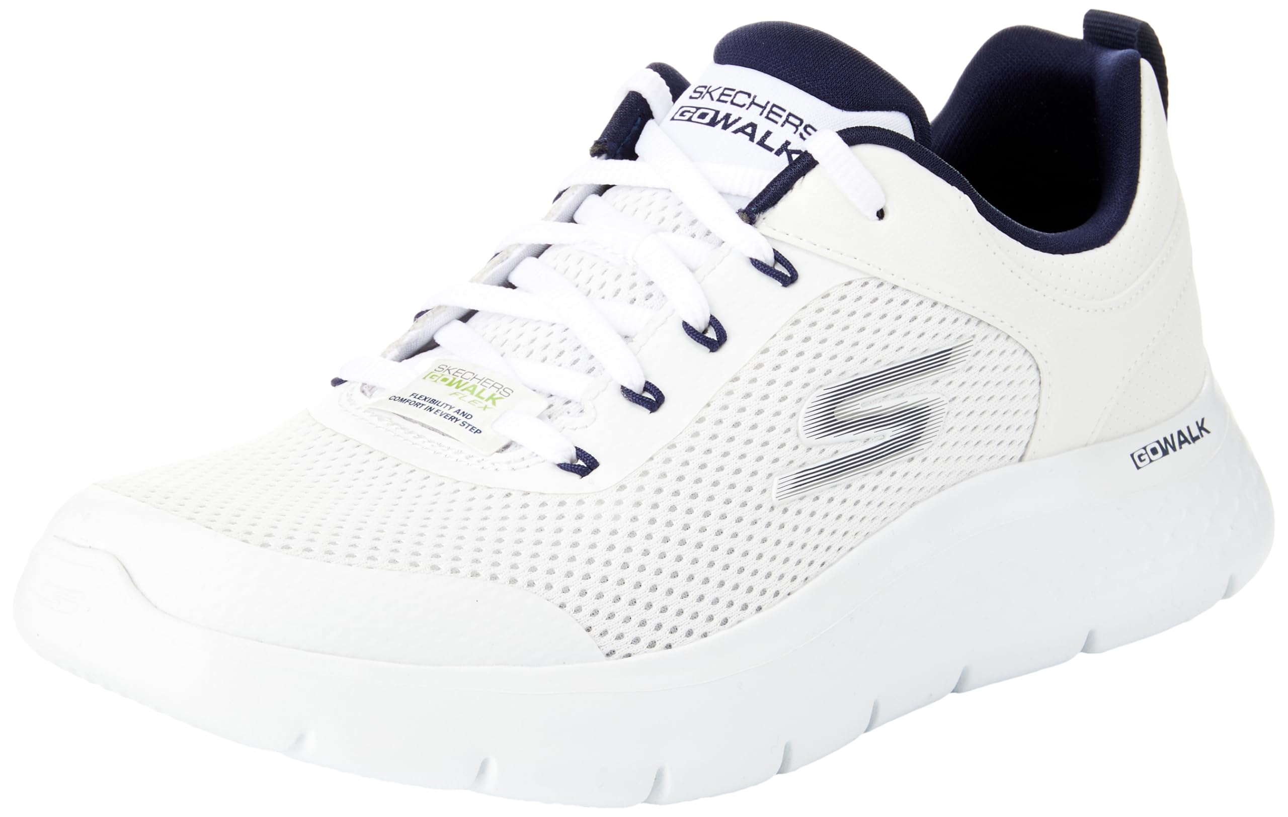 Skechers Men's Go Walk Flex Independent Sneaker, White and Navy Synthetic/Textile, 8.5 UK