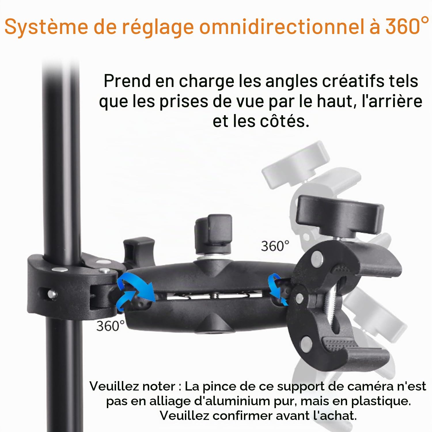 Perche pour Insta 360 x4,Camera Moto 360,Accessoires pour Insta 360 x4,Rotation à 360 Degrés,Double Pince,Aluminium,Double Stabilité,pour Insta360 x5,x4,x3,x2,pour One RS,pour Ace,Ace Pro
